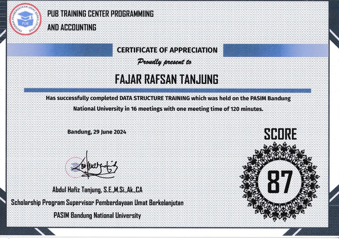 Sertifikat Data Structure Training