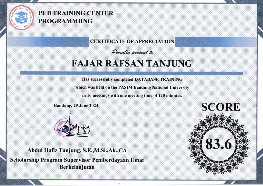 Sertifikat Database Training