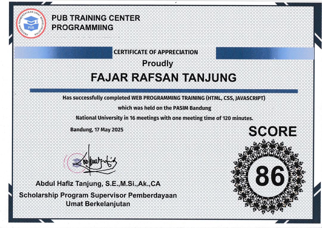 Sertifikat Web Programming Training